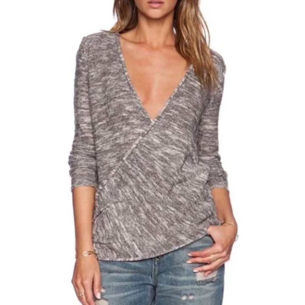 Free People Gotham Faux Wrap Surplice Gray Sweater Size S